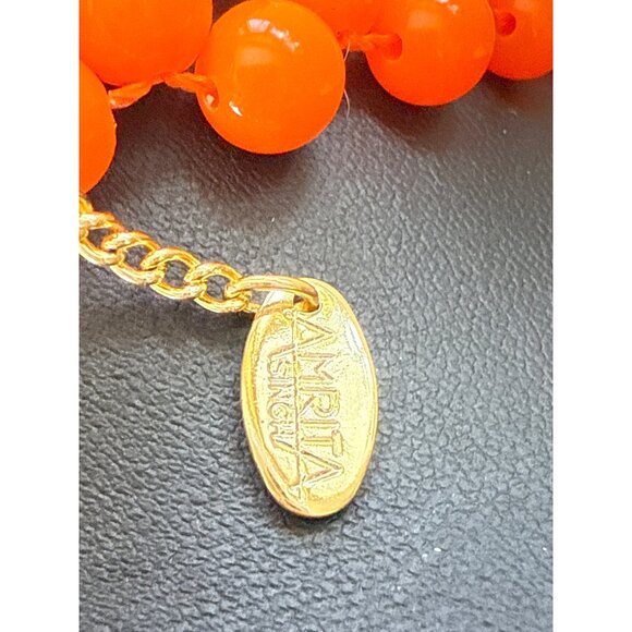 Chunky Orange Beaded Bib Statement Necklace Adjustable Gold Chain Amrita Singh - Picture 2 of 4